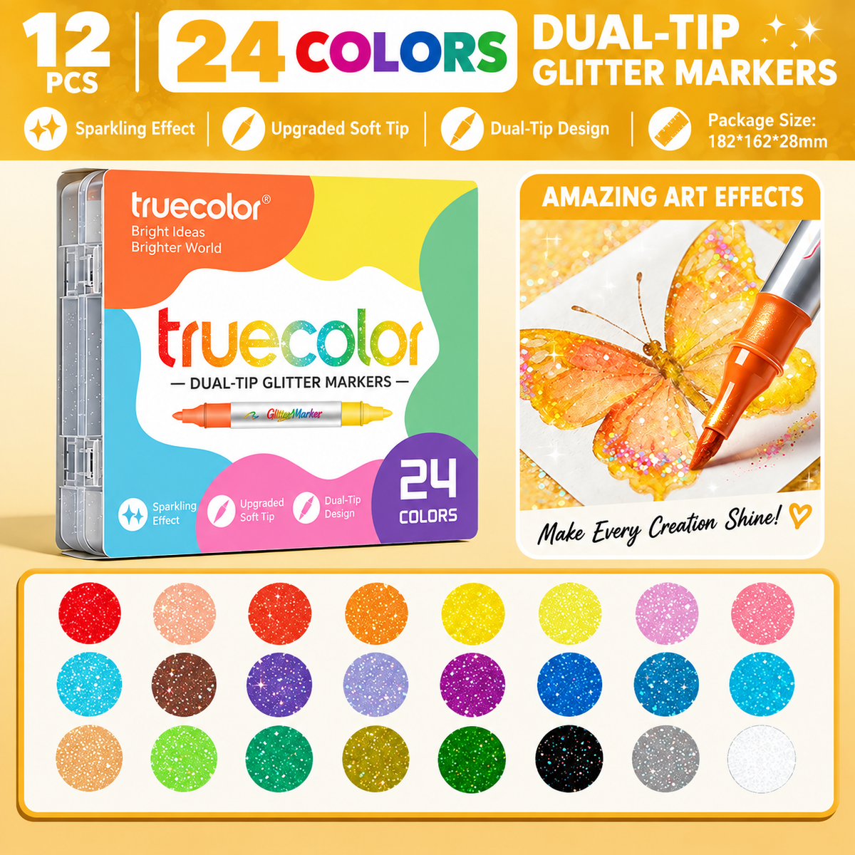 Magical Glitter Markers Dual-Tip Two-Color Art Pens