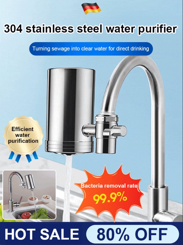 Purificateur d'eau pour robinet domestique en acier inoxydable sans installation