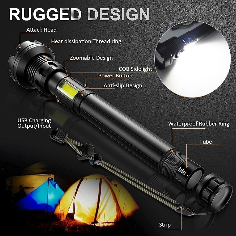 Lampe torche tactique rechargeable LED et laser 9000 lumens