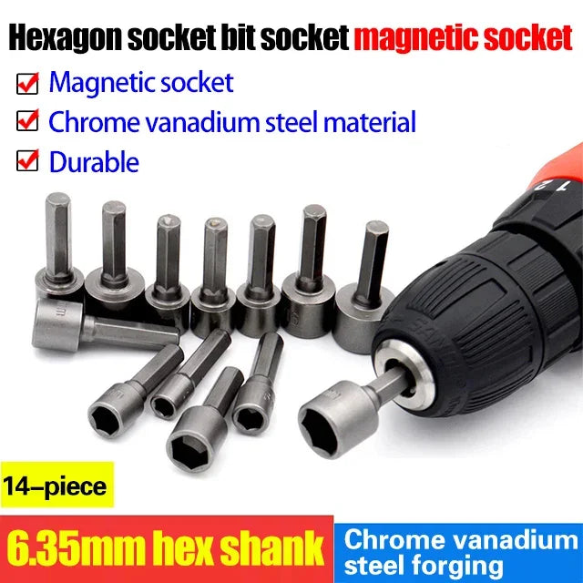 Jeu de douilles à chocs avec manche hexagonal - 14 pièces