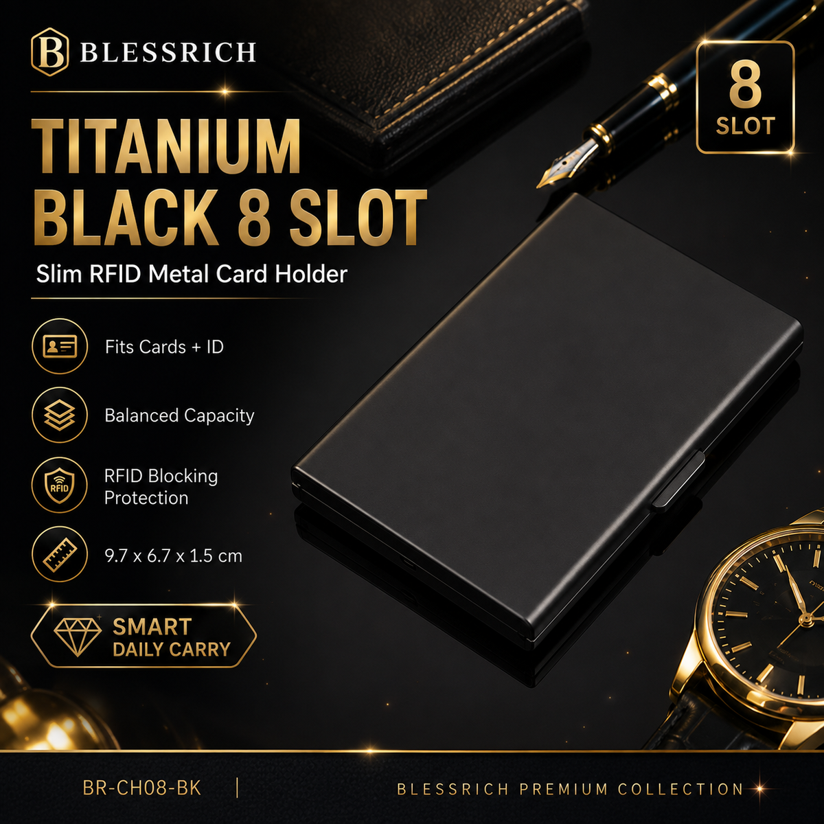 Metallic RFID blocking card holder