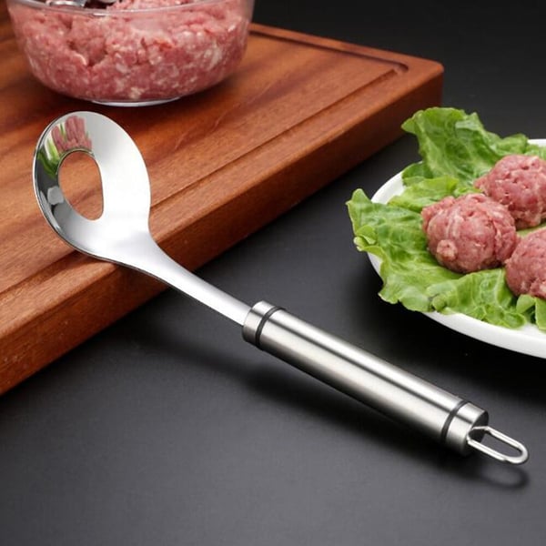 Offre spéciale du 16/09 : 1 acheté, 1 offert. Cuillère à boulettes en inox. Démoulage facile, polyvalente pour viande, poisson.