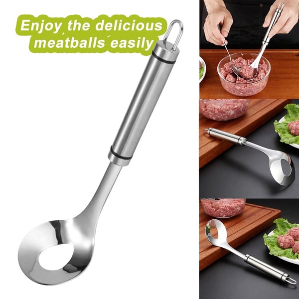 Offre spéciale du 16/09 : 1 acheté, 1 offert. Cuillère à boulettes en inox. Démoulage facile, polyvalente pour viande, poisson.