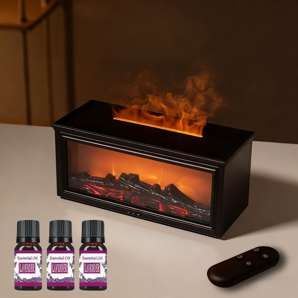 DE RÉDUCTION - Diffuseur d'Humidité avec Flamme de Cheminée - 7 Couleurs LED et Télécommande, Ambiance Apaisante pour Maison/Bureau