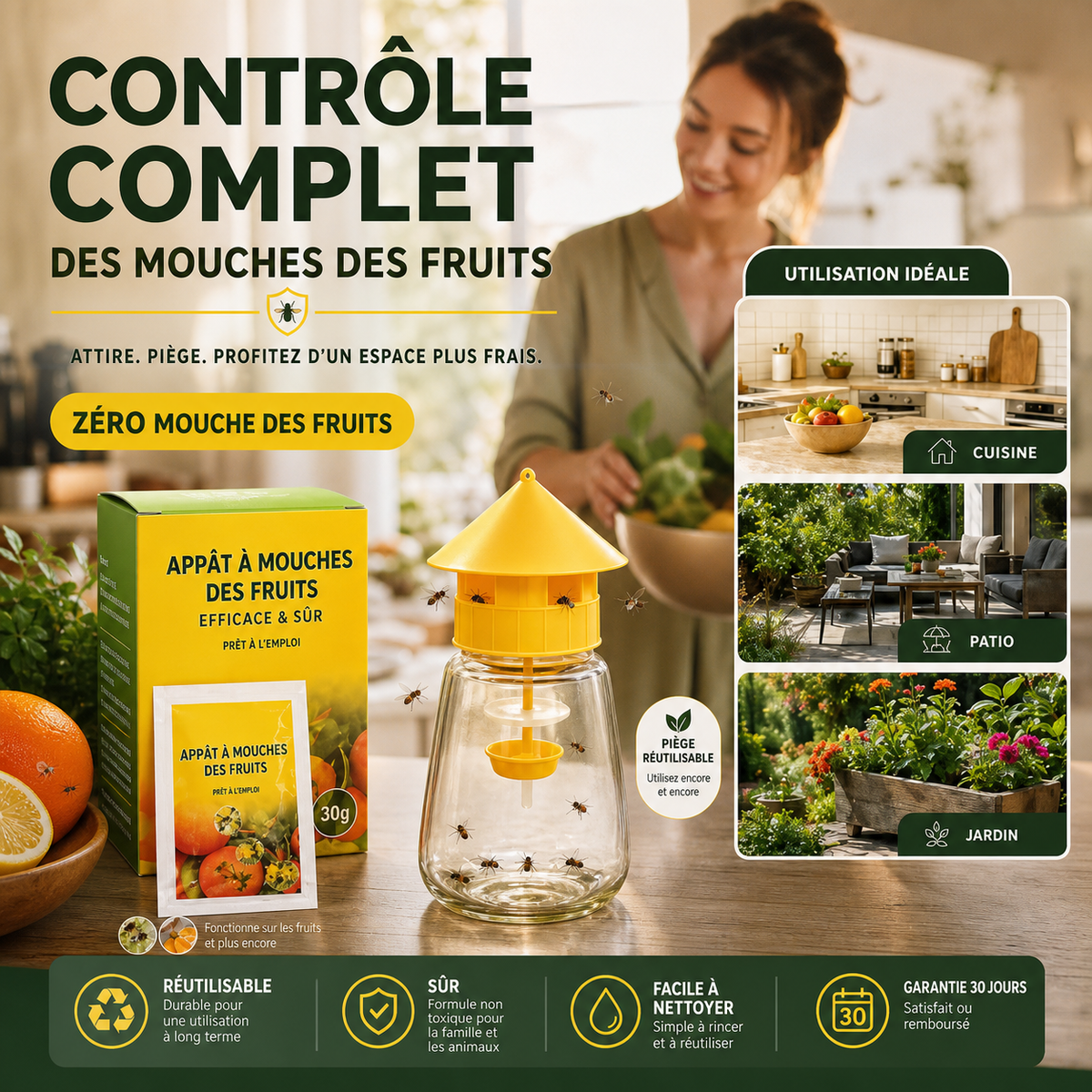 Piège à mouches suspendu intérieur extérieur, capture efficace non toxique pour jardin, maison et terrasse