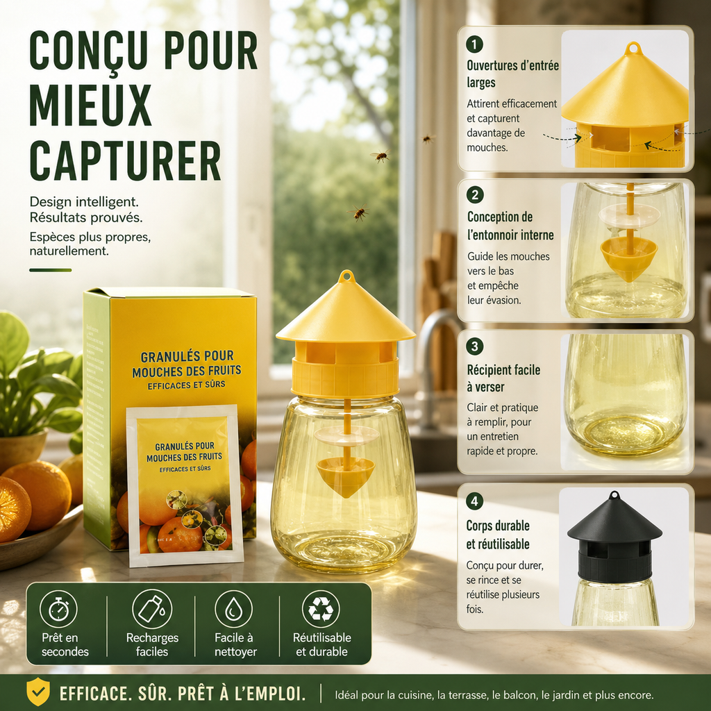 Piège à mouches suspendu intérieur extérieur, capture efficace non toxique pour jardin, maison et terrasse