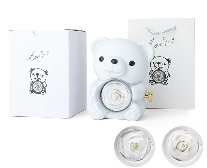 Vente surprise de la Saint-Valentin -57 % : peluche ourson avec rose stabilisée – collier + rose éternelle + ourson en peluche