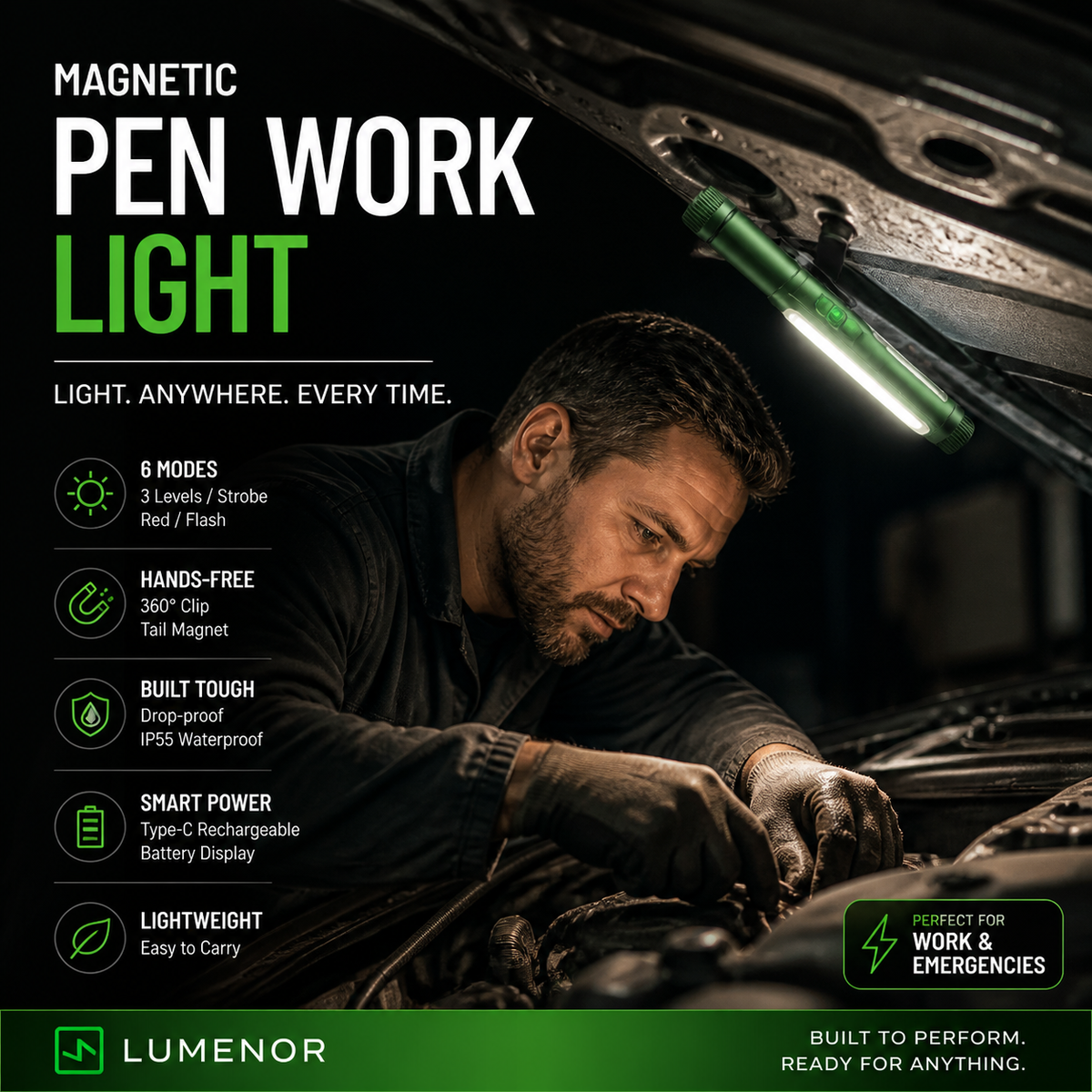 Multifunctional Pen-Shaped Work Light with Strong Magnet