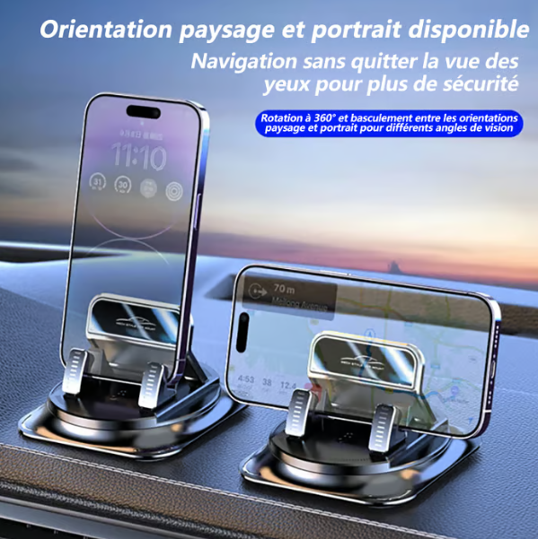 Support de téléphone pour voiture | Orientable à 360° | Verrouillage d'une seule main en 0,1 seconde | Antidérapant et n'endommage pas le tableau de bord | Étanche et résistant aux taches