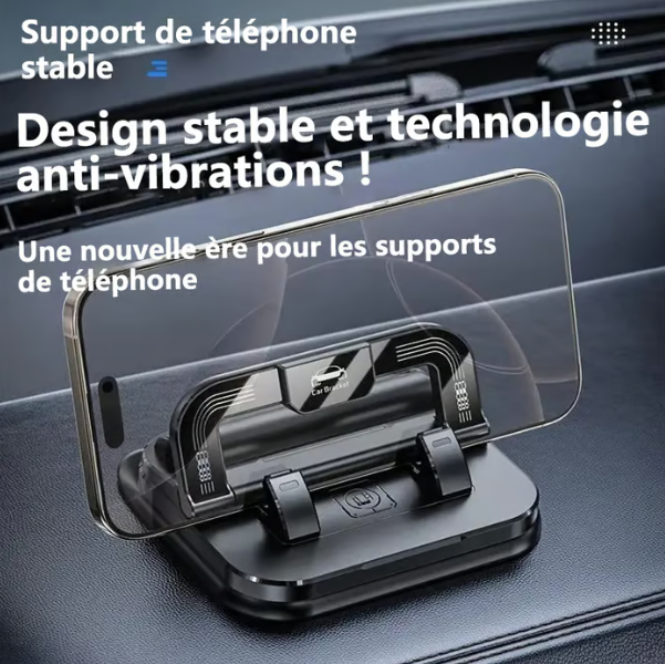 Support de téléphone pour voiture | Orientable à 360° | Verrouillage d'une seule main en 0,1 seconde | Antidérapant et n'endommage pas le tableau de bord | Étanche et résistant aux taches
