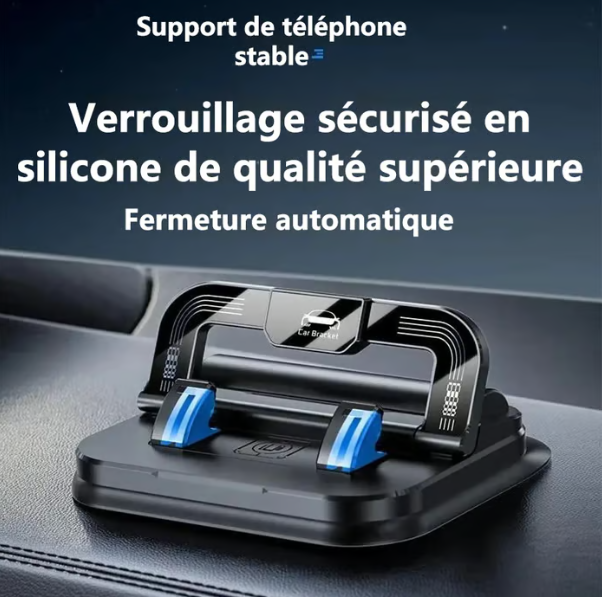 Support de téléphone pour voiture | Orientable à 360° | Verrouillage d'une seule main en 0,1 seconde | Antidérapant et n'endommage pas le tableau de bord | Étanche et résistant aux taches