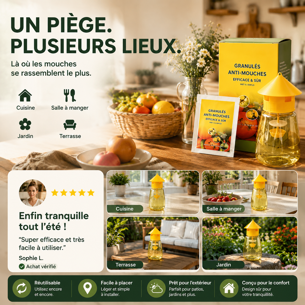Piège à mouches suspendu intérieur extérieur, capture efficace non toxique pour jardin, maison et terrasse