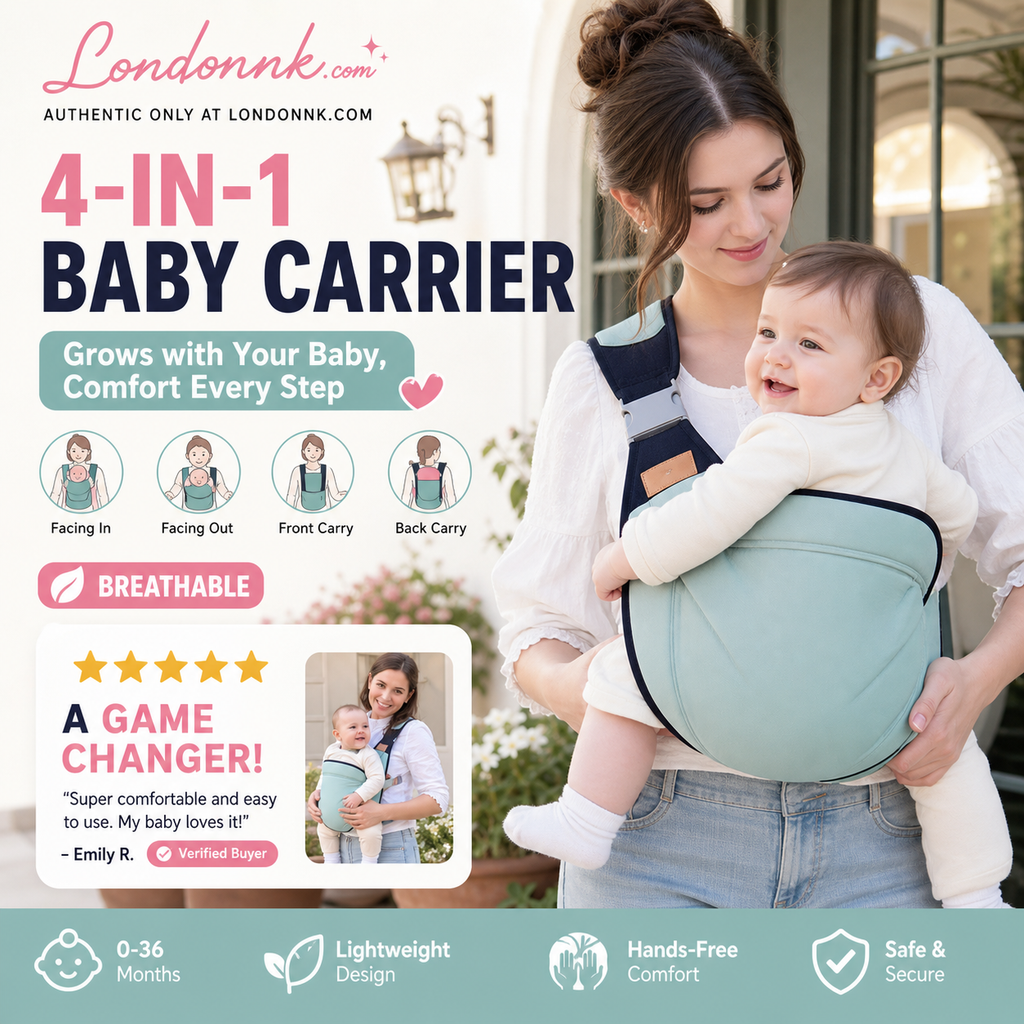 Porte-bébé respirant 4 en 1, de 0 à 36 mois, face au parent ou face au monde, ventral ou dorsal. Confort et mains libres pour les parents et le bébé.