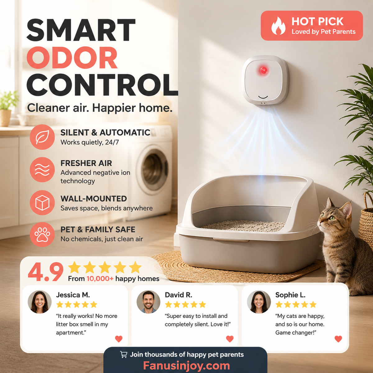 Réduction pour une durée limitée ! Dites adieu aux mauvaises odeurs grâce à cet appareil ! Éliminateur d'odeurs pour animaux de compagnie Smart Quiet