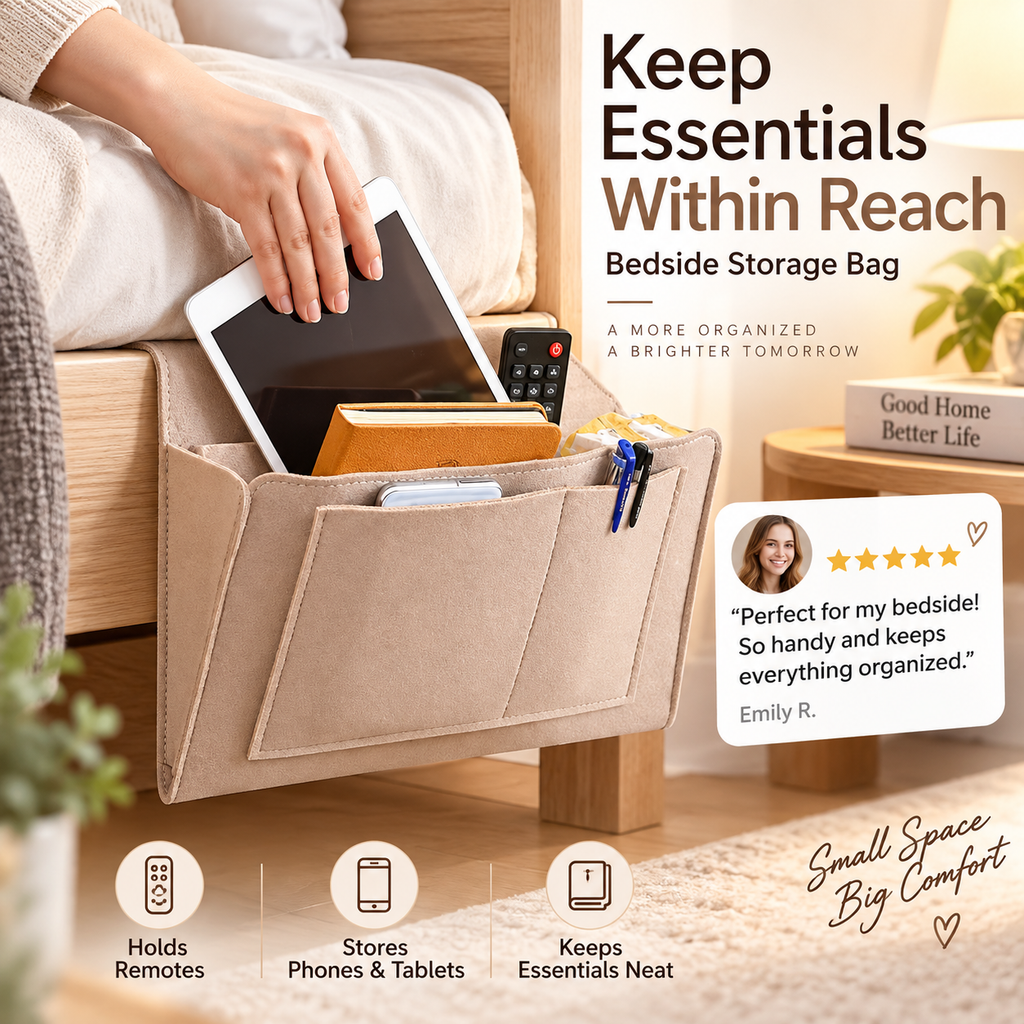 Tidy your nightstand in a flash Tool-free slide storage