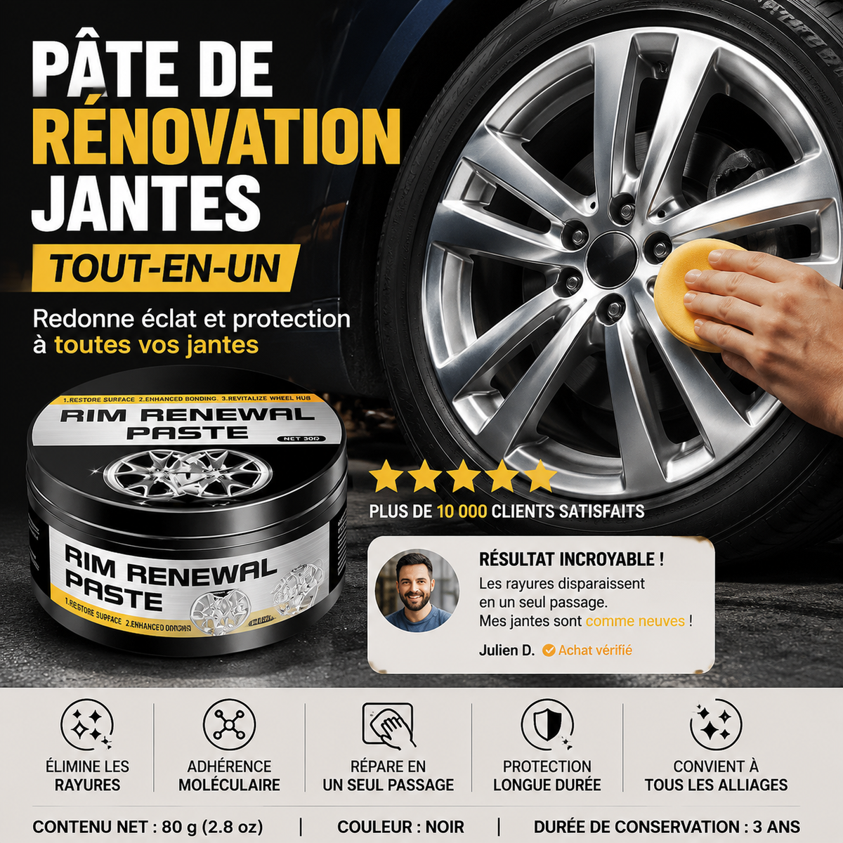 RÉDUCTION Pâte Restauratrice Tout-en-Un pour Jantes Efface les Rayures, Redonne Brillance & Protège Durablement