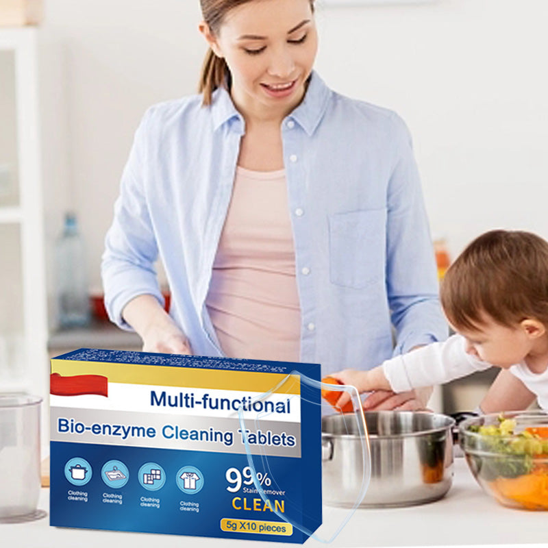 Multifunctional bio-enzymatic cleaning tablets