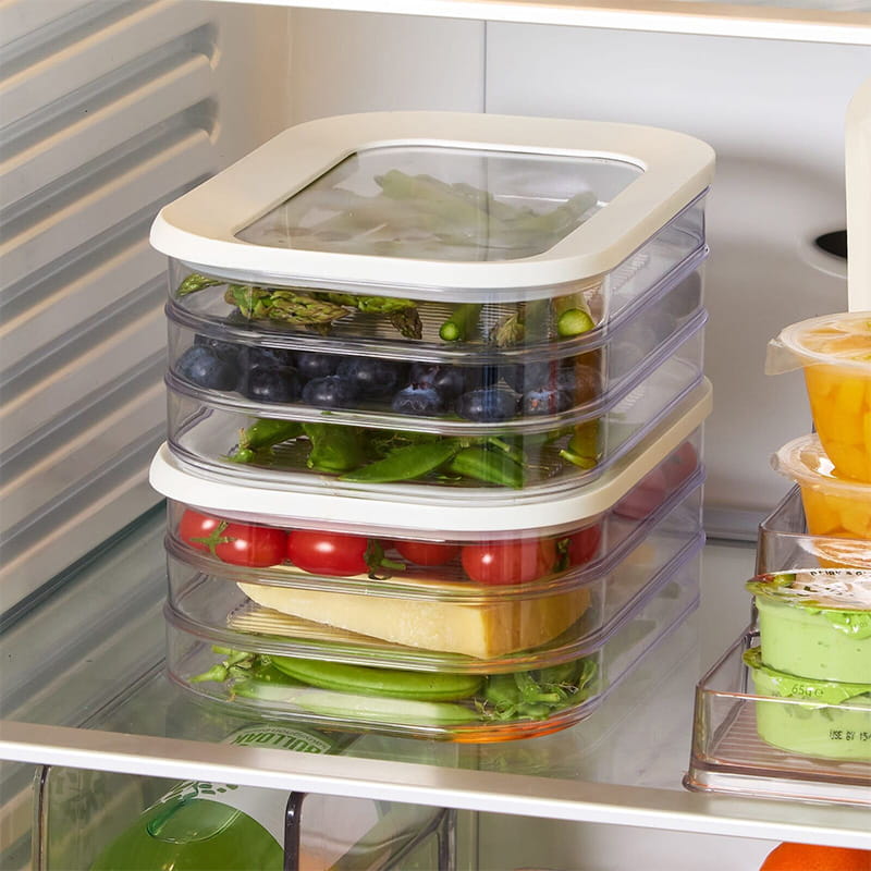DE REDUCTION Boîtes Alimentaires 3 Étages PET Transparentes, Hermétiques & Empilables pour Réfrigérateur Organisé