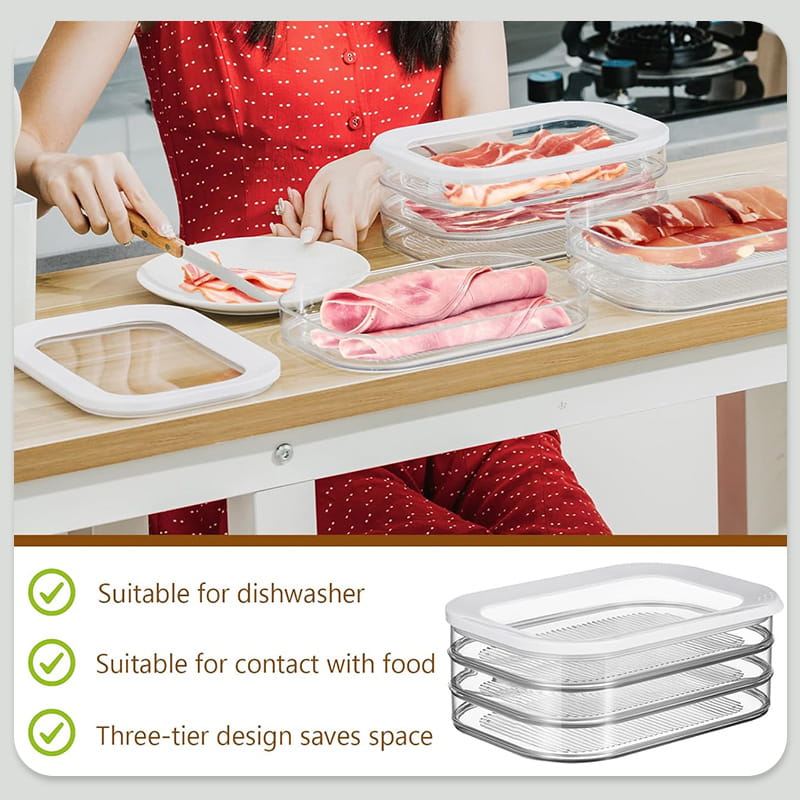 DE REDUCTION Boîtes Alimentaires 3 Étages PET Transparentes, Hermétiques & Empilables pour Réfrigérateur Organisé