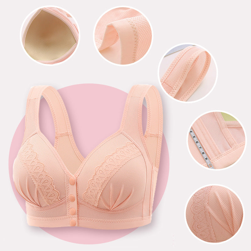 Breathable cotton bra with front buttons