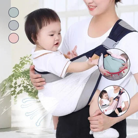 Porte-bébé respirant 4 en 1, de 0 à 36 mois, face au parent ou face au monde, ventral ou dorsal. Confort et mains libres pour les parents et le bébé.
