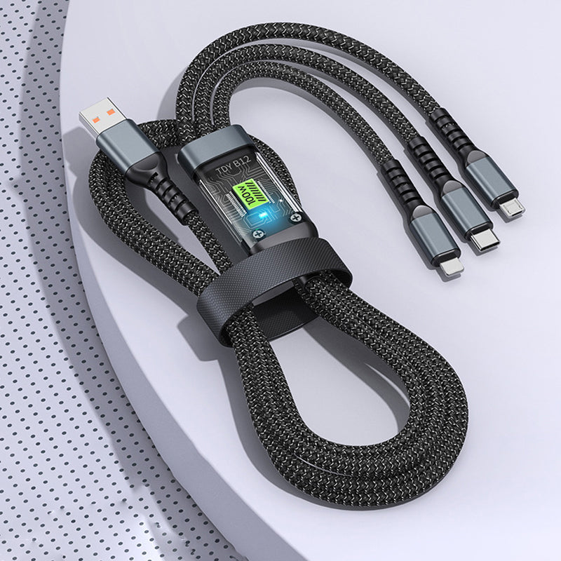 Câble de charge ultra rapide 3-en-1 transparent et lumineux