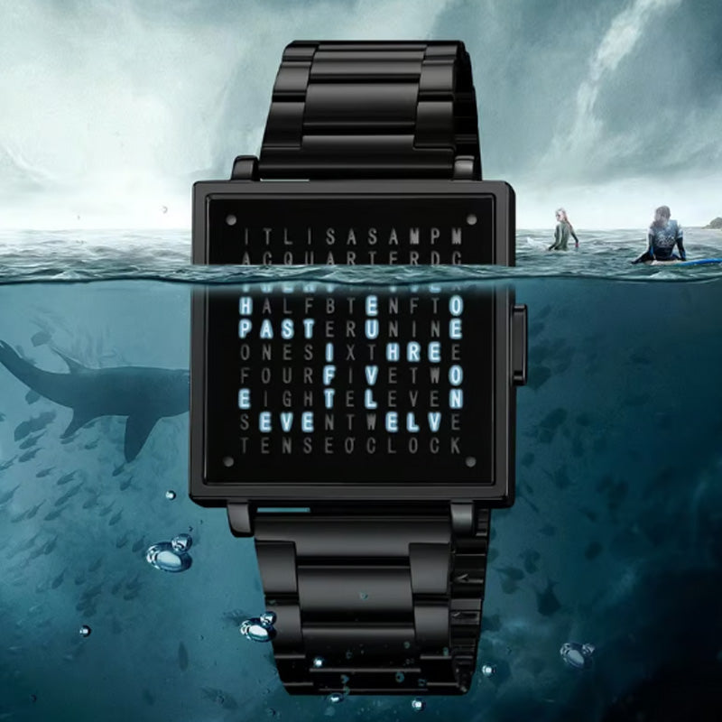 Men's Waterproof Square Electronic Watch with Steel Strap