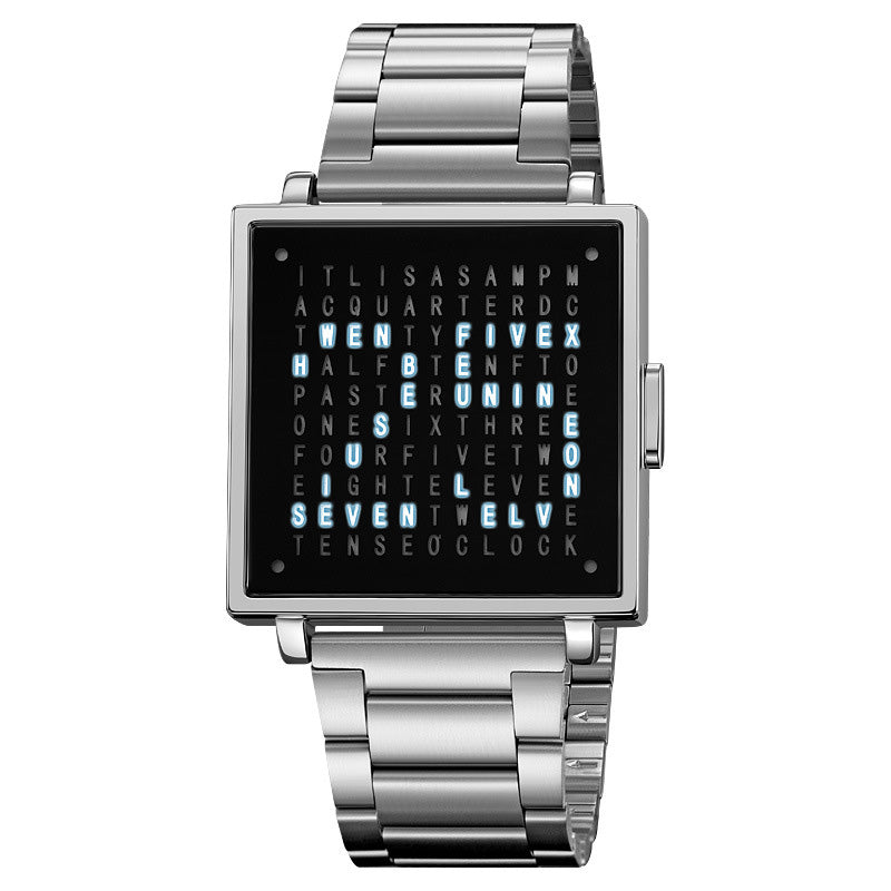 Men's Waterproof Square Electronic Watch with Steel Strap