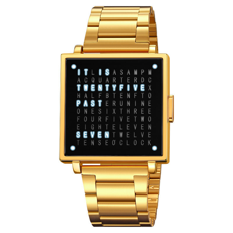 Men's Waterproof Square Electronic Watch with Steel Strap