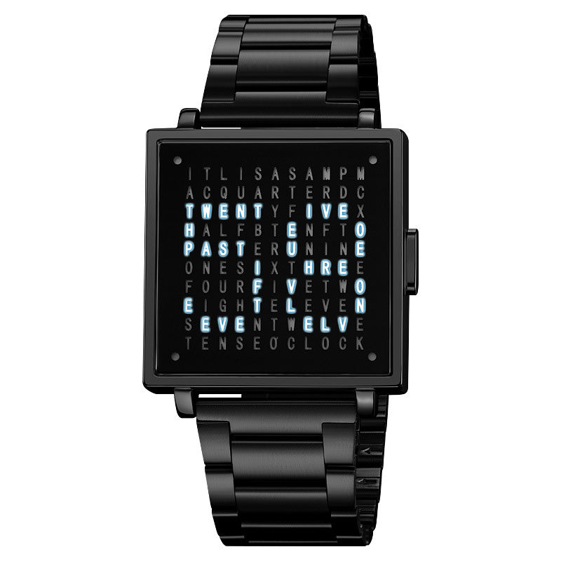 Men's Waterproof Square Electronic Watch with Steel Strap