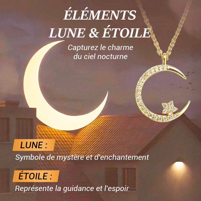 Collier étincelant avec pendentif étoile et lune en réduction