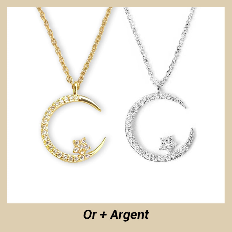Collier étincelant avec pendentif étoile et lune en réduction