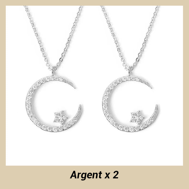 Collier étincelant avec pendentif étoile et lune en réduction
