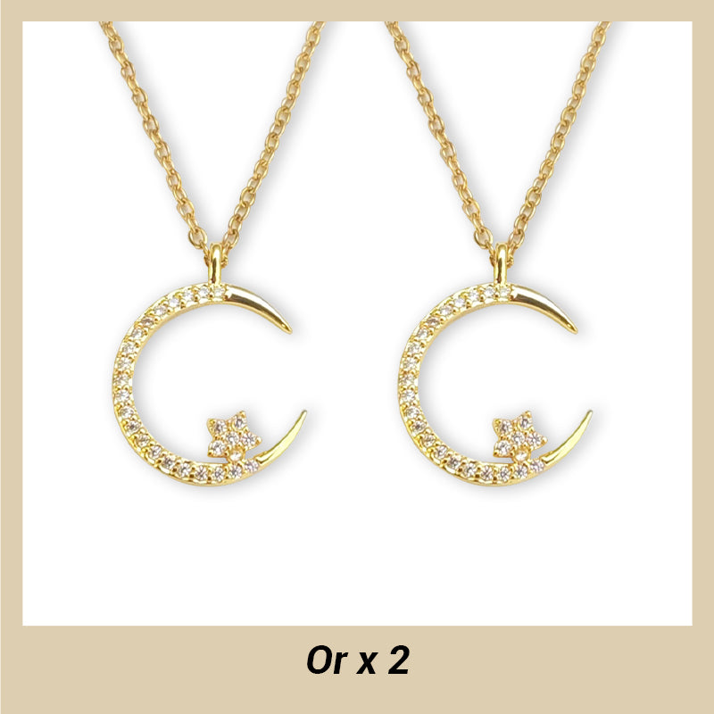 Collier étincelant avec pendentif étoile et lune en réduction