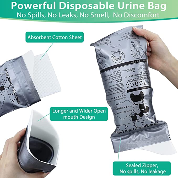 Réduction Sac portable 700 ml : étanche, anti-déversement, neutralise les odeurs. Idéal pour voyages, camping, urgences. Hygiénique et discret. Fini le stress en déplacement !
