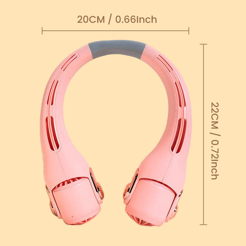 Ventilateur de cou portable rotatif 360°, ultra-silencieux 45 dB, 3 vitesses, longue autonomie USB, mains libres, blanc & rose. Achetez-en 2 = -10 %