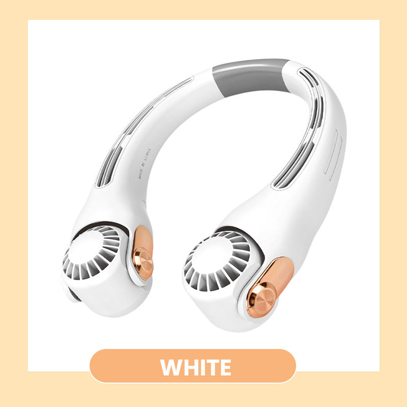Ventilateur de cou portable rotatif 360°, ultra-silencieux 45 dB, 3 vitesses, longue autonomie USB, mains libres, blanc & rose. Achetez-en 2 = -10 %