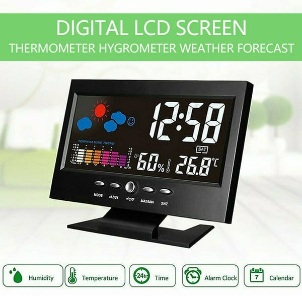 Moniteur numérique de température et d'humidité à 80 % avec prévisions météo et réveil LED