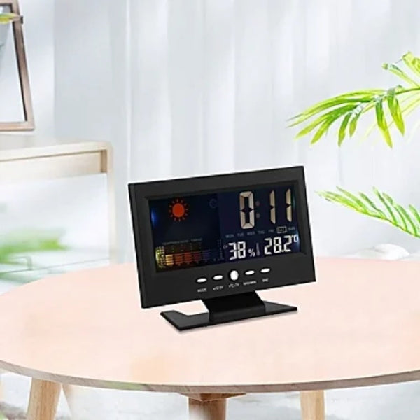 Moniteur numérique de température et d'humidité à 80 % avec prévisions météo et réveil LED