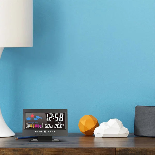 Moniteur numérique de température et d'humidité à 80 % avec prévisions météo et réveil LED