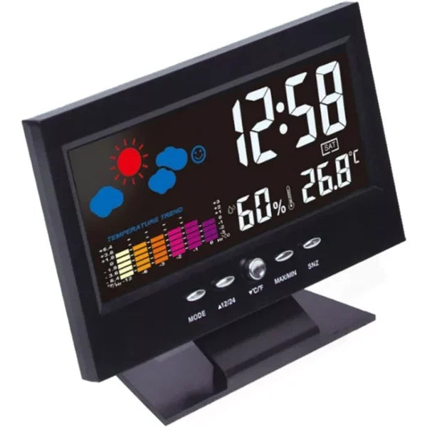Moniteur numérique de température et d'humidité à 80 % avec prévisions météo et réveil LED