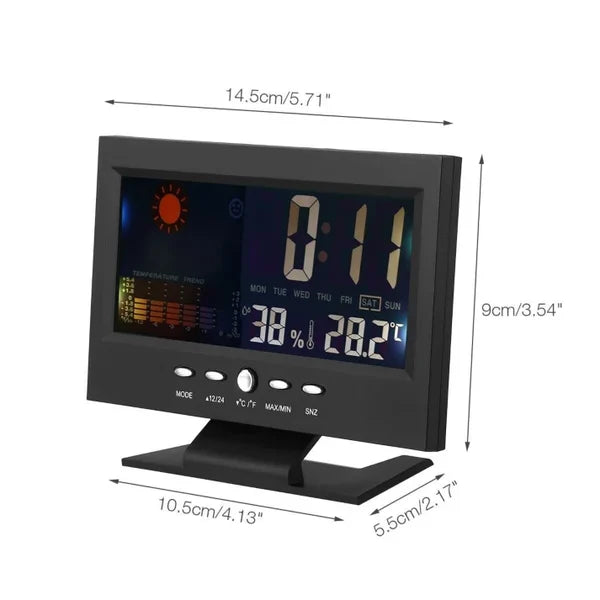 Moniteur numérique de température et d'humidité à 80 % avec prévisions météo et réveil LED