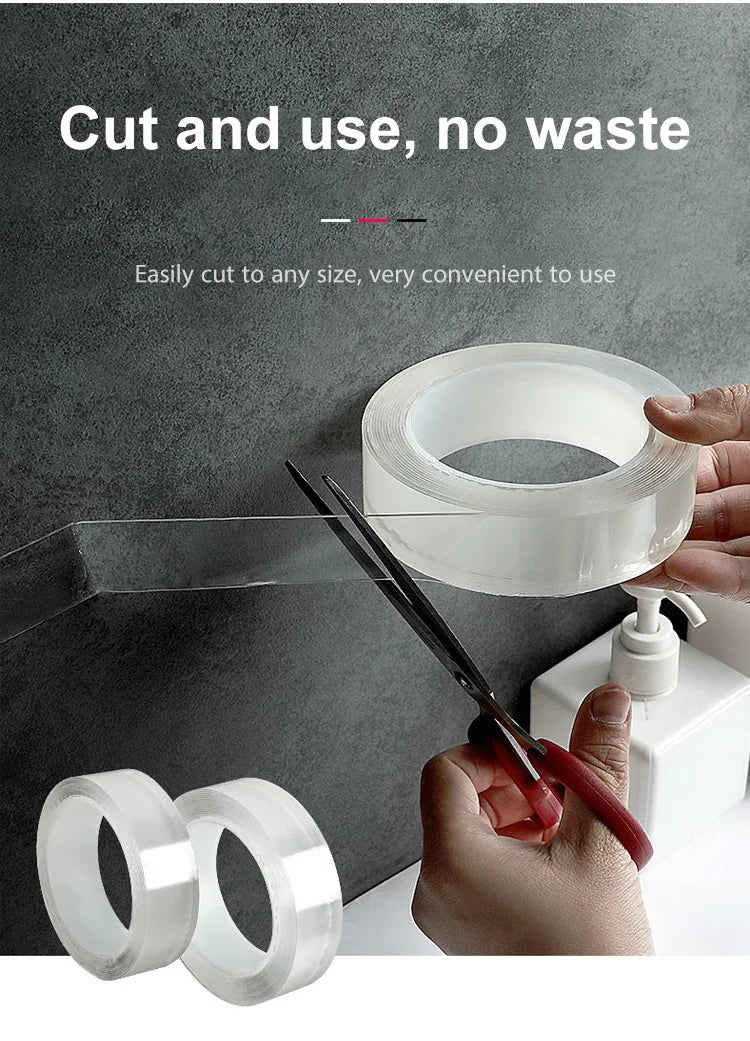 Nano transparent traceless reusable double-sided tape