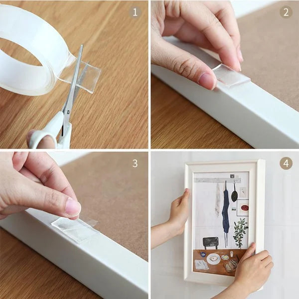 Ruban nano-magique transparent sans trace, adhésif double face réutilisable