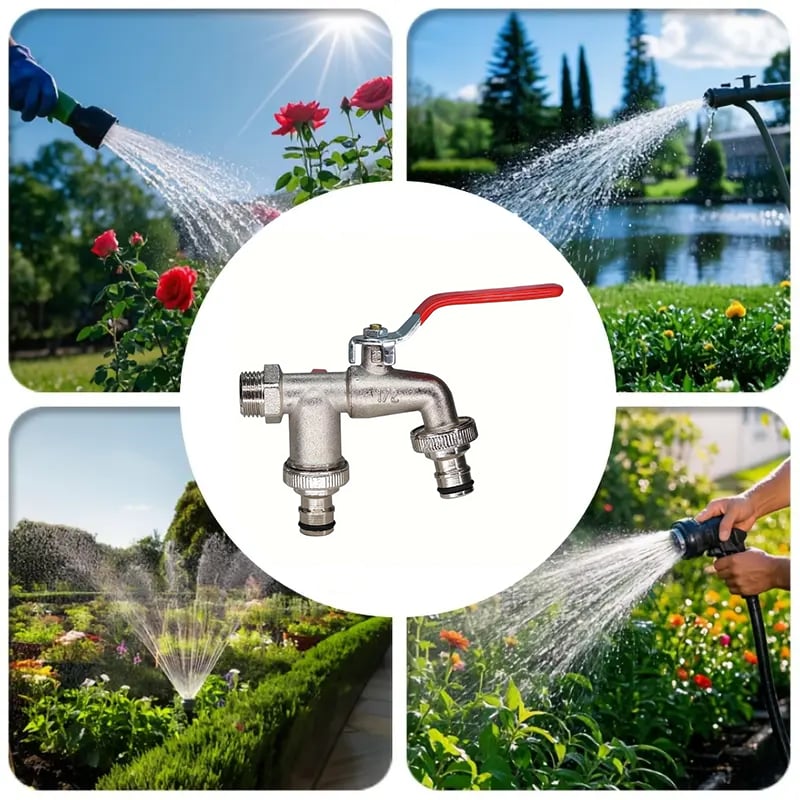 CLAIR: 50 % DE RÉDUCTION Robinet de jardin universel en acier inoxydable à double sortie Vannes indépendantes, très résistant et facile à installer