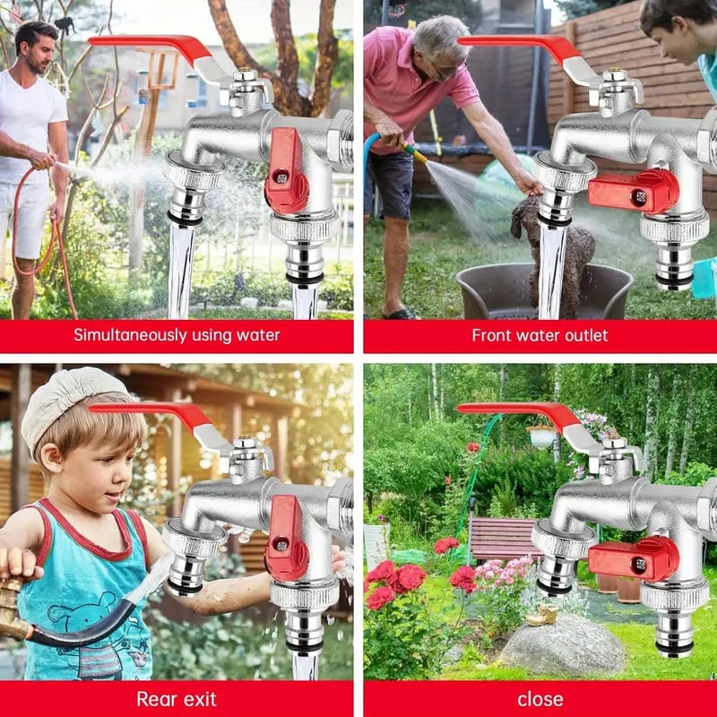 CLAIR: 50 % DE RÉDUCTION Robinet de jardin universel en acier inoxydable à double sortie Vannes indépendantes, très résistant et facile à installer