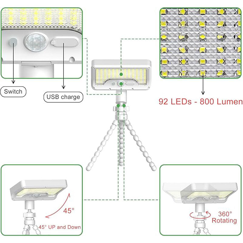 Lampe de réduction capteur solaire et double recharge USB-C, amovible et portable
