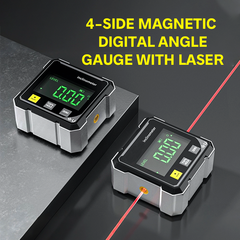 Digital Magnetic 4-Sided Angle Gauge with Laser