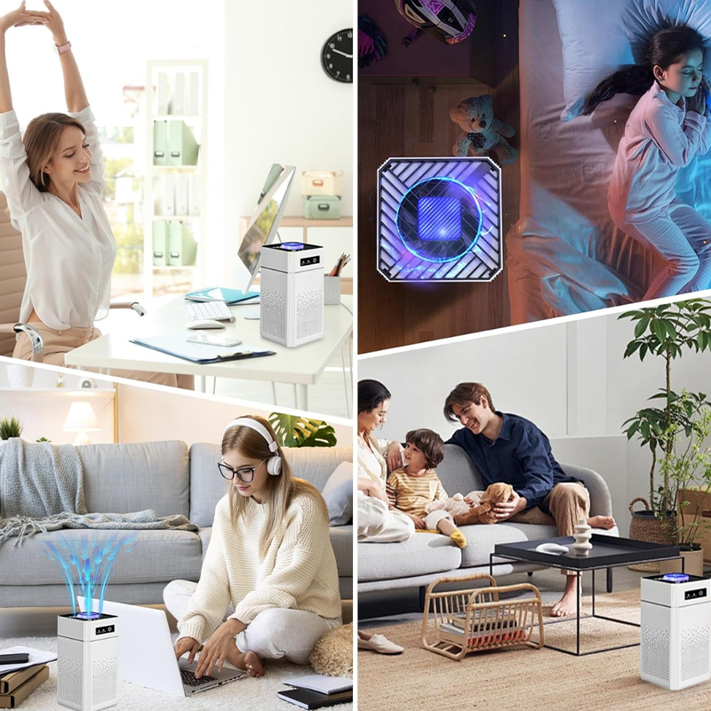Purificateur d'air domestique. Protection complète pour un air intérieur frais et pur, idéal contre les allergènes, la poussière et les odeurs.