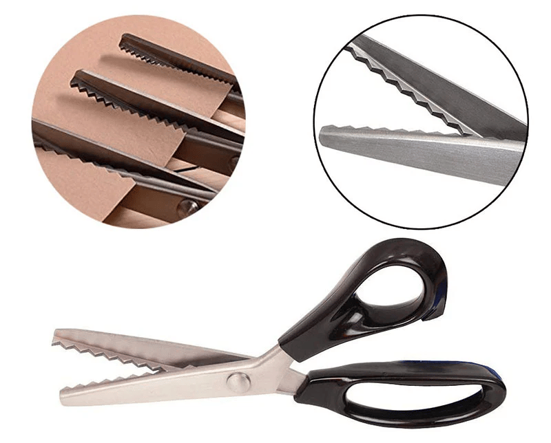 Ciseaux cranteurs en acier inoxydable à poignée ergonomique, anti-effilochage pour tissu, papier et cuir.